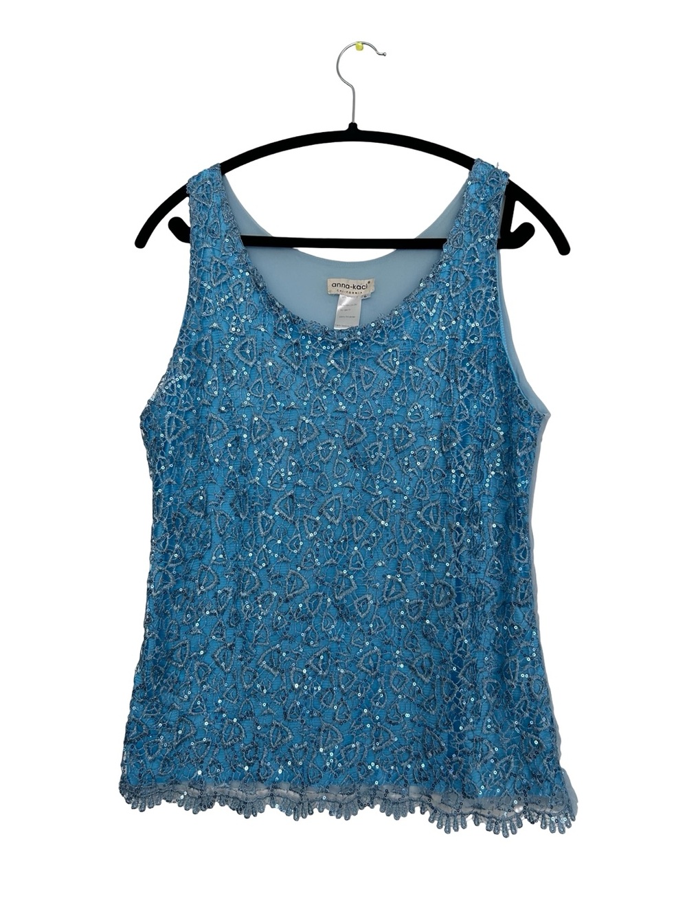 anna-kaci Blue Sequins Tank Top